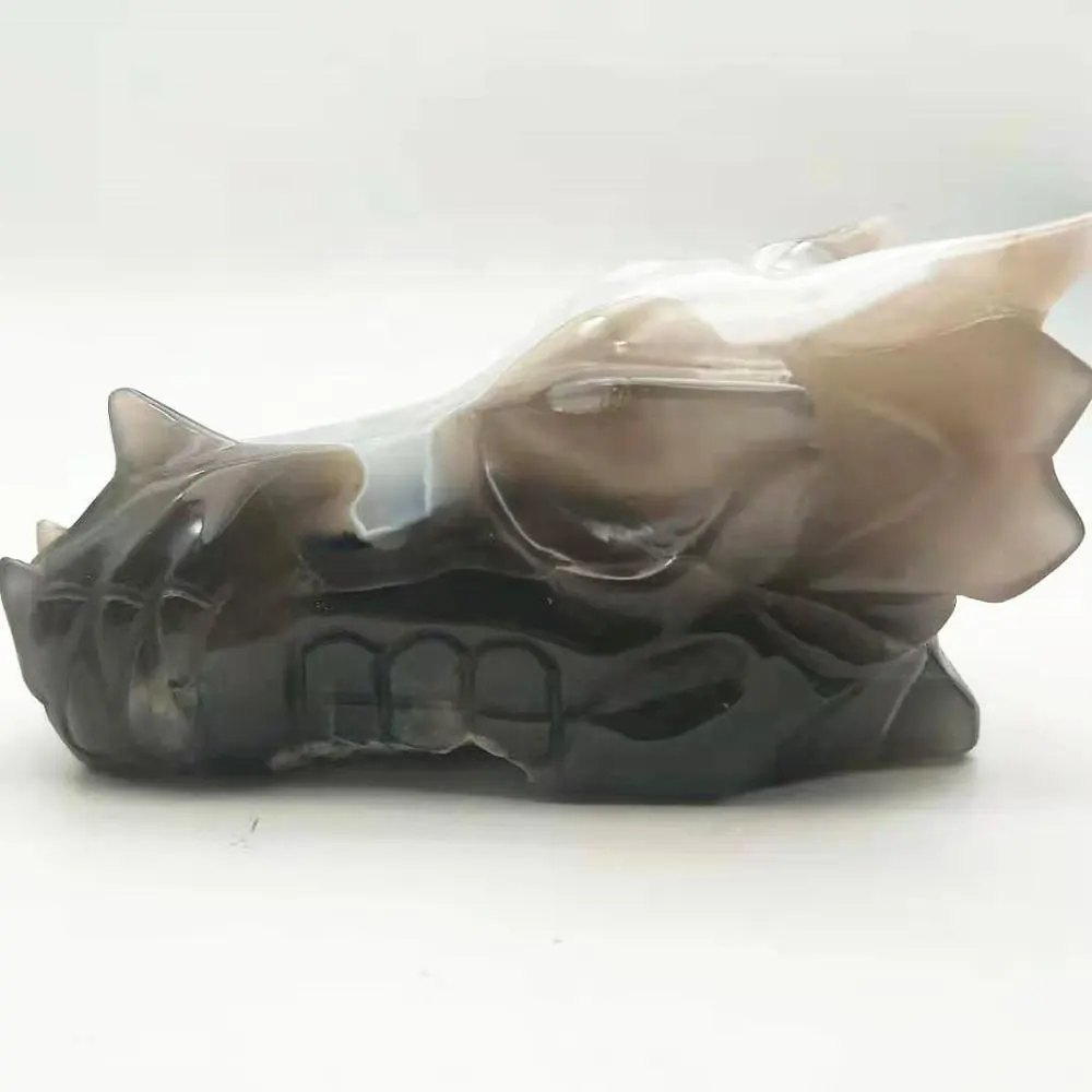 Natural Energy Healing Crystal Carving Crafts Agate Dragon Head Skulls Statue for Home Decorate