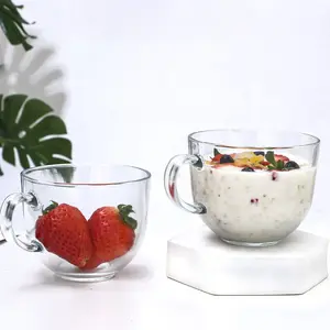 480ml cốc trà thủy tinh miệng rộng Pyrex cốc cà phê sữa ngâm bột yến mạch trái cây salad cup với xử lý biểu tượng tùy chỉnh