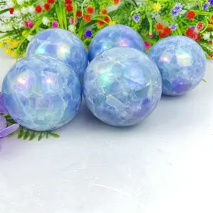 Hot Sale Natural Crystal spheres Stones Blue Calcite Sphere With Angel Aura for Home Decoration