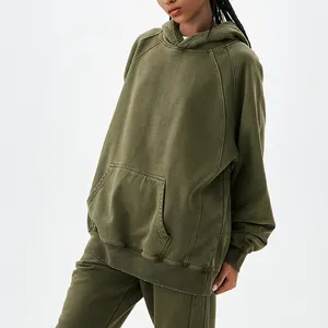 Moletom de carga feminina personalizado com cinto e Flared Zipper Bottoms impressão unisex cropped vintage, lavagem ácida com hoodies