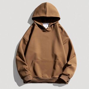 H5401 Wholesales Custom No String Button 400 Gsm Polyester <b>Drop</b> Shoulder Oversized Men's Hoodies - Product Image 5