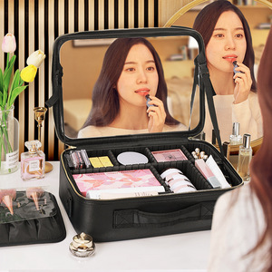 Bolsa de maquillaje Niceland, estuche de cosméticos de gran capacidad con cremallera, asa suave, bolsa de almacenamiento de belleza portátil de Color sólido para mujer - Product Image 3