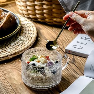 Tasses à café et soucoupes en verre gaufré vintage pour cappuccino, latte, céréales et autres boissons - Product Image 4