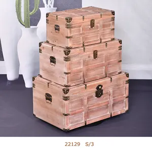 Storage Trunk Boxes Set Design Wood New for Living Home Decorative Storage Storage Boxes & Bins Iron Handmade Multifunction