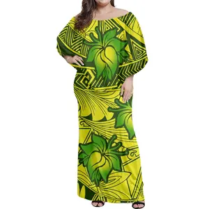 1 Desain Pulau Hawaii Wanita Gaun Elegan Off Bahu Gaun Kasual dengan Selendang Batwing Lengan Panjang Wanita Ponco Gaun