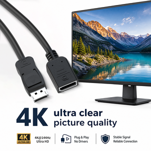   <span class=keywords><strong>Cable</strong></span> de Extensión de <span class=keywords><strong>1.2</strong></span> Metros, 4K 60Hz <span class=keywords><strong>144Hz</strong></span>, DP Macho a Hembra, <span class=keywords><strong>Cable</strong></span> Extensor, Carcasa de ABS 3D Estéreo, Revestimiento de PVC - Product Image 3