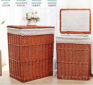 Top Seller Wicker <b>Storage</b> <b>Baskets</b> Folk Art Rectangular Multifunctional Laundry Hamper for Clothing - Product Image 3