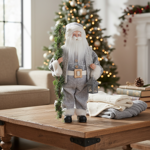 Figura de Papá Noel de Lujo para Interiores, Color Gris, 60 cm, de Source Factory Coffee Shop, Artículos de Navidad - Product Image 1