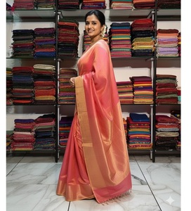 ผ้าลินินบริสุทธิ์ลายปะการังสีชมพูคุณภาพสูงสำหรับผู้หญิงคลาสสิกเหนือกาลเวลาดูหรูหราและดูซับซ้อนสำหรับทุกฤดูกาลจากอินเดีย - Product Image 1