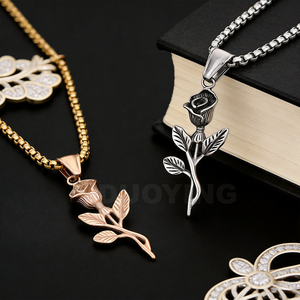 Collier en acier inoxydable plaqué or 18 carats DUOYING, style rétro, avec breloques rose, croix, <span class=keywords><strong>boussole</strong></span>, aile d'ange et Méduse, bijoux pour femmes - Product Image 2