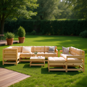 Ensemble de salon de jardin modulaire en pin naturel, bois massif, meubles d'extérieur durables, 6 places, design scandinave - Product Image 2