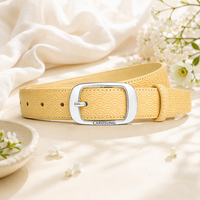 Ceinture en cuir personnalisée Carosung pour femme, motif Seigaiha jaune chic, avec boucle argentée