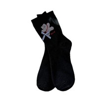Chaussettes en laine à motif d'ours de dessin animé, chaussettes mi-mollet pour femmes, chaussettes épaisses et chaudes à nœud pour l'automne et l'hiver