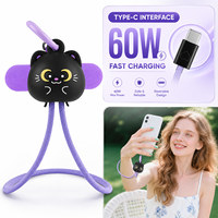 Tali Gantungan Ponsel Black Cat 2 in 1 60W Kabel Pengisian Daya Cepat Tali Pergelangan Tangan Tali Selempang Ponsel USB Type C Kabel Pengisian Daya 60W