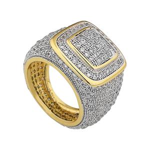 Bague de mariage pour homme style Hip Hop en laiton plaqué or 18 carats, sertie de zircone cubique et de diamants CZ massifs, bijoux plaqués or style Hip Hop - Product Image 2