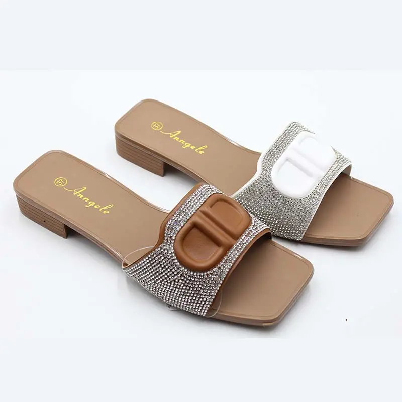 Sandales à bout carré en strass pour femmes et dames, chaussures de fête à la mode, couleur bonbon, nouvelle collection 2023
