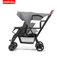 Poussette double pour bébé avec sièges avant et arrière absorbant les chocs Ceinture de sécurité pliable à cinq points pour enfants