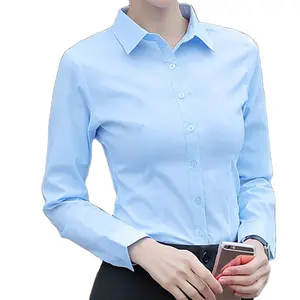 Fashion Cotton White Shirt Women Long Sleeve Tops Office Lady Basic Button Solid Woman plus size modest blouses & shirts