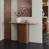 Console ultra-étroite moderne en bois massif avec plateau en pierre pour entrée, mobilier de maison