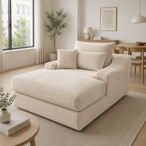 Canapé modulable moderne en velours côtelé avec chaise longue et sommier à ressorts pour bureau et salon - Product Image 4