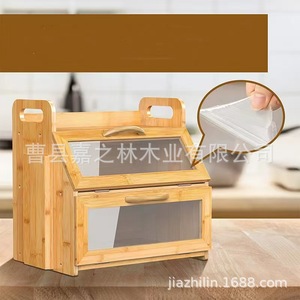 Wooden Bread Storage Box Flip Top With Handle 15.15in x 11.06in x 15.47in For <b>Kitchen</b> Use - Product Image 3