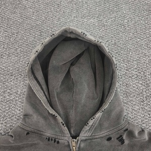 Nouvelle Arrivée 2025 – Sweat à Capuche Oversize Rétro Délavé et Vieilli, Imprimé, avec Patch Brodé Personnalisé et Fermeture Éclair, Coupe Boxy - Product Image 3