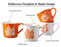 Tasse à café en céramique d'Halloween en gros, motif citrouille et feuille d'érable, en porcelaine, 11 oz, cadeau d'automne, tasse personnalisable avec logo pour la maison