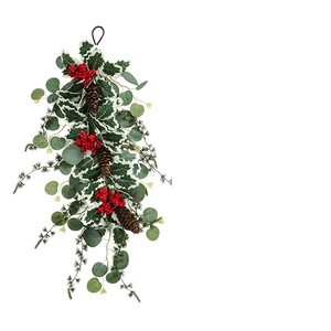 Guirlande de Noël artificielle en eucalyptus, cône de pin et baies rouges, décoration murale intérieure, verdure - Product Image 5