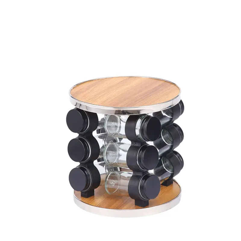 3 niveaux de rangement organisateur d'assaisonnement support à épices base en bois 360 étagère de cuisine ronde support de stockage d'épices rotatif