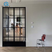 Puertas francesas individuales modernas con certificación CE, aislamiento térmico con revestimiento de energía negra, pantalla de fibra de vidrio de aluminio, arco de vidrio único de acero