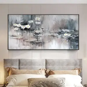 Karya seni bunga Lotus putih elegan buatan tangan Modern Dekor dinding rumah Claude Monet lukisan minyak tangan kolam teratai terkenal di kanvas