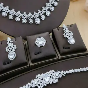 Fashion Silver Women Necklace Set Jewelry Wedding Bridalr Party Cubic Zirconia Dubai Jewelry Sets Silver Jewelry Set