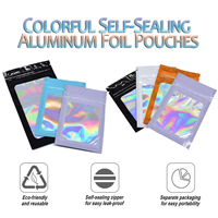 Sacs d'emballage holographiques plastique mylar pochettes plates refermables fermeture éclair laser avec logo personnalisé
