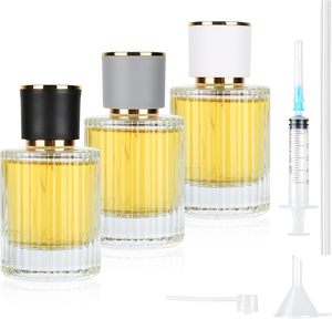Personaliza tus propias botellas de perfume redondas de vidrio de 40 ml con rayas verticales y tapa colorida para la venta - Product Image 1