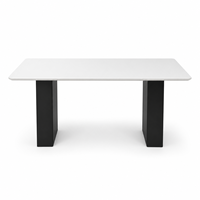 Table rectangulaire minimaliste moderne en marbre blanc pour hôtel, base carrée noire, durable, pour salon et salle à manger, luxe léger