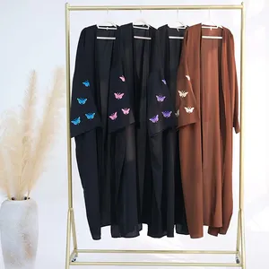 2024 Latest Islamic Clothing Nida Black Abaya Dubai Designs Abaya Women Muslim Dress Cardigan With Butterfly Decoration