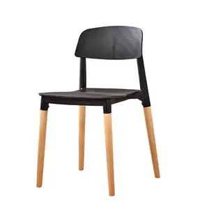 Cheap Bistro cafe Plastic Chair PP Rest Wood Leg Plastic Chair Dining Furniture