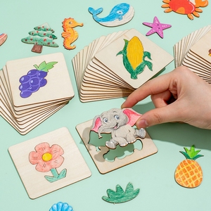 Jouet éducatif bricolage Arts et artisanat <span class=keywords><strong>dessin</strong></span> pochoirs Kit bois animal <span class=keywords><strong>dessin</strong></span> animé puzzle conseil bricolage peinture modèle - Product Image 4