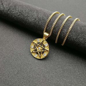 Gold Plated <b>Star</b> Pendant Necklace Stainless Steel Pave Setting Geometry <b>Design</b> Gift Jewelry - Product Image 3
