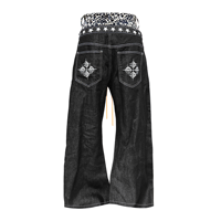 Jean en denim brut à double taille imprimé léopard, coupe incurvée, empilé, haute qualité, personnalisé, pour homme, coupe baggy, pour femme, de créateur