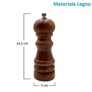 Macinino manuale in legno per sale e pepe 5x14,5 cm per condimenti da cucina - Product Image 2