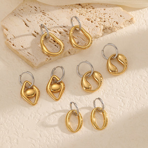 Pendientes de aro geométricos de acero inoxidable, diseño de anillo irregular en oro y plata, joyería de moda para mujer - Product Image 2