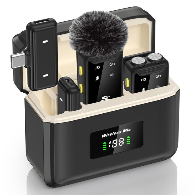 Wireless Lavalier Microphone Dual Microphones 20H Battery Life Noise Cancelling Lightweight Portable Cordless for Video