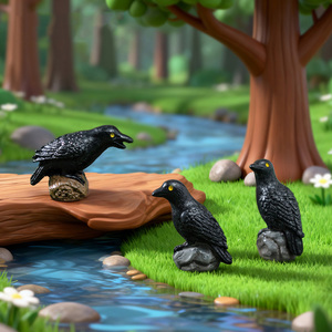 Miniature Crows Decor Figures Black Raven Figurine <b>Mini</b> Resin Animals for Holiday Scene Micro Landscape Spooky Party <b>Table</b> Decor - Product Image 2