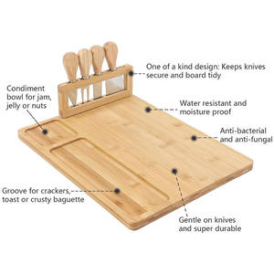 Plateau de service en bambou grand format, multifonctionnel, résistant au lave-vaisselle, pour charcuterie, fromages et viandes, avec ensemble de couteaux – Vente Flash - Product Image 5