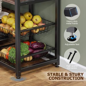 Cuisine Baker Rack 4 Niveau & 4 Niveau Micro-ondes De Stockage Stand avec 2 Slide-Out Mesh Paniers Vintage Étagère de Rangement pour Épices - Product Image 6