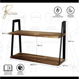 Double Layer Iron Wood <b>Wall</b> <b>Shelf</b> Solid Wood <b>Mounted</b> Bookshelf Storage Rack Living Room Decorative Organizer Multipurpose - Product Image 4