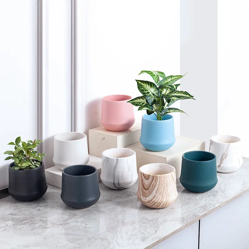 factory Nordic Modern Ins Ceramic Flower Pot Fashion Minimalist Creative round Art Marbling Flower Pot Container Succulent