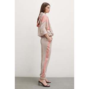 Pantalon de jogging beige à rayures latérales, taille mi-haute, en tissu éponge respirant pour femme - Product Image 5