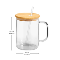 Gobelet transparent RTS de 15 oz, gobelet de voyage de 15 oz, gobelets en verre transparent vierges pour sublimation avec poignée, couvercle et paille pour le café